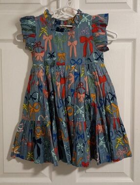 Pink Chicken Girls Bows On Bows Print Ruffle-Sleeve Dress Size 4Y NWT